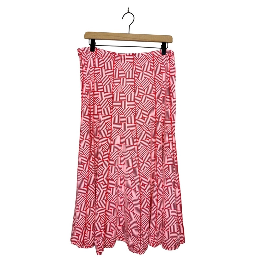 Maria Gabrielle Abstract Geo‎ Print Flowy Midi Skirt Red White Plus Size 2X